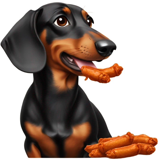Dachshund eating buffalo wings emoji