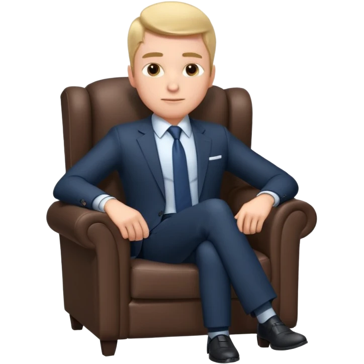 businessman sitting in an armchair, confident relaxed pose, formal suit and tie, professional corporate vibe, 3D cartoon style, mobile game icon style, clean background, no text, no watermark
 emoji