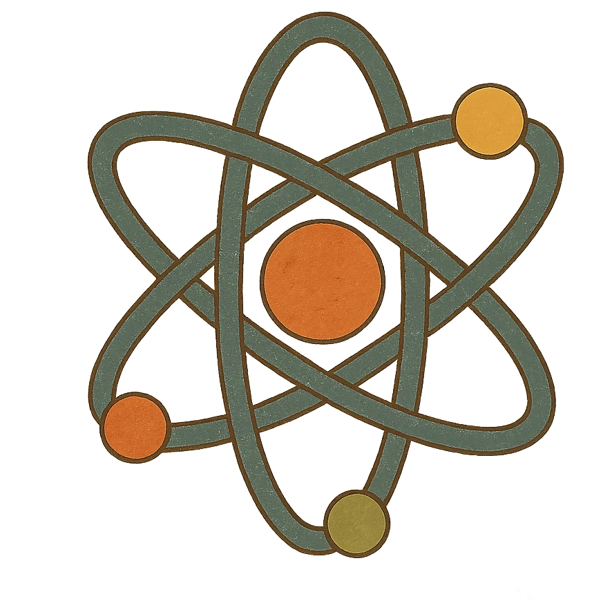 An atom sign in a flat design style, with vibrant colors. emoji