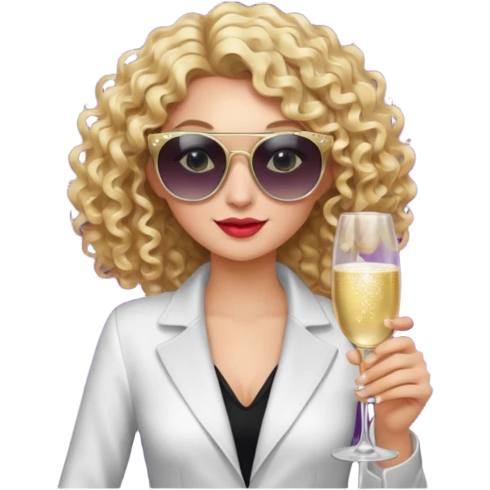 fancy blonde curly hair girl with sunglasses and night club outfits emoji
