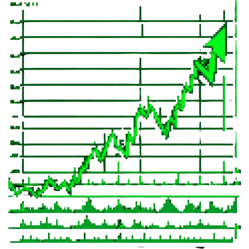 green arrow pointing up with a stock chart background emoji