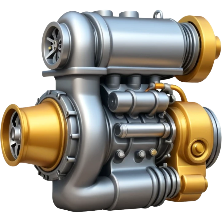 Emoji icon of a turbocharged engine with spark effects and metallic shine emoji