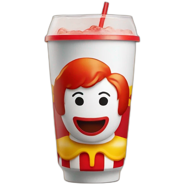 Ronald McDonald drinking a McDonalds soft drink emoji