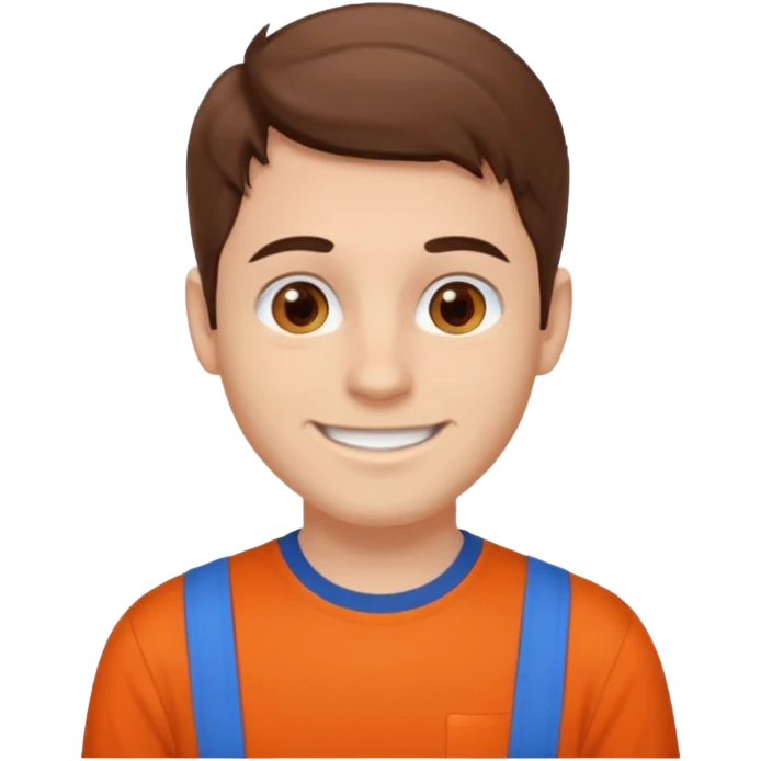 male, white skin, brown hair, brown eyes, orange and blue shirt emoji