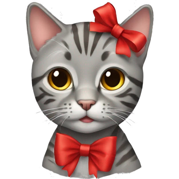 gray tabby cat with red bow emoji