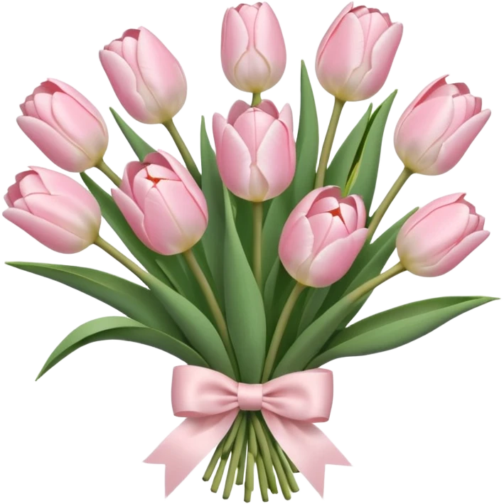 very pale pink tulips bouquet with light pink bow emoji
