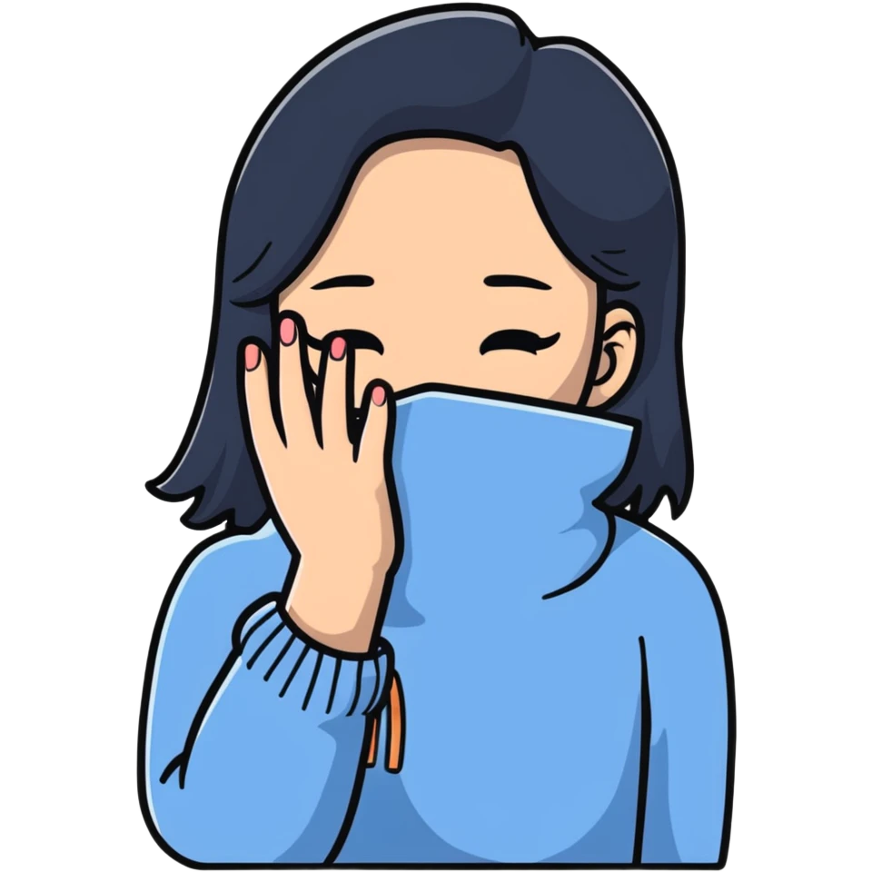 pastel blue girl covers her face with her hand emoji