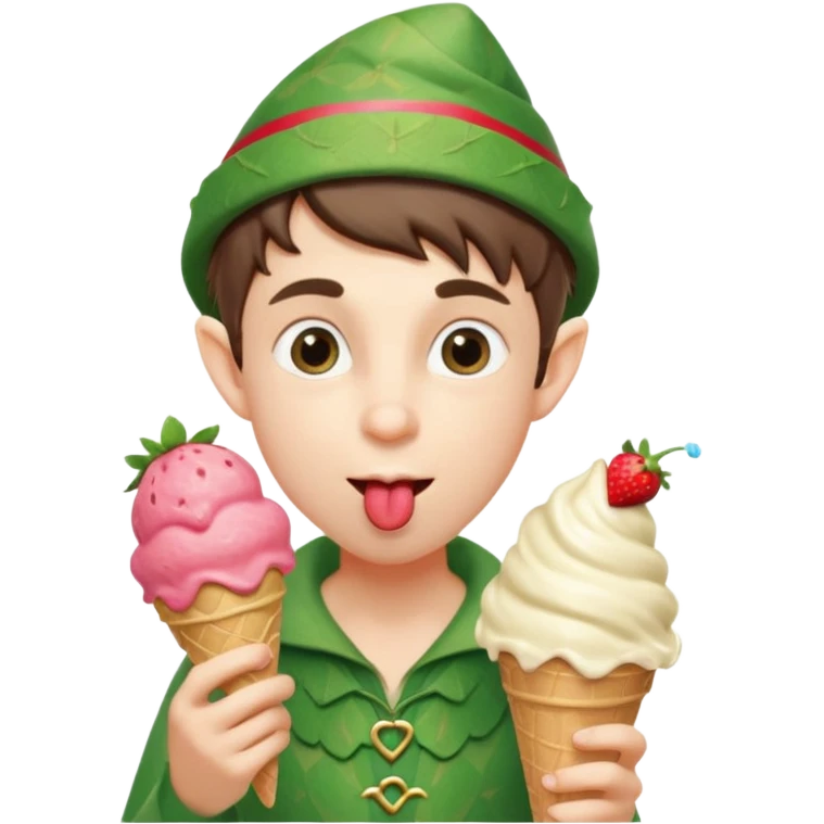 
A young elf boy in leafy clothes licking a triple-scoop ice cream with wide eyes.
baby elf with strawberry ice cream




 emoji