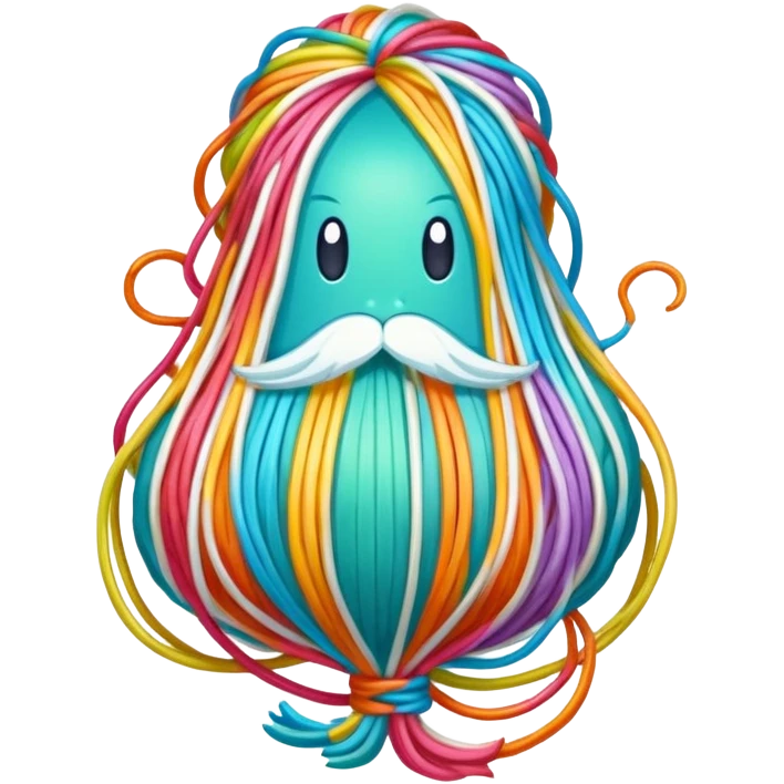Dragon's beard candy hand-pulled sugar threads wrapped around filling, simplified emoji style with bold outlines and bright colors, cartoon style Longxu Tang emoji