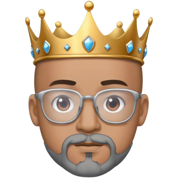 Bald lightskin king glasses grey goatee crown emoji