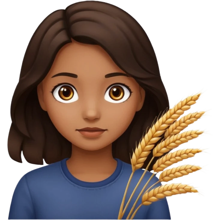 A girl with dark brown eyes and slightly wavy tips with dark brown hair flesh-colored wheat face emoji