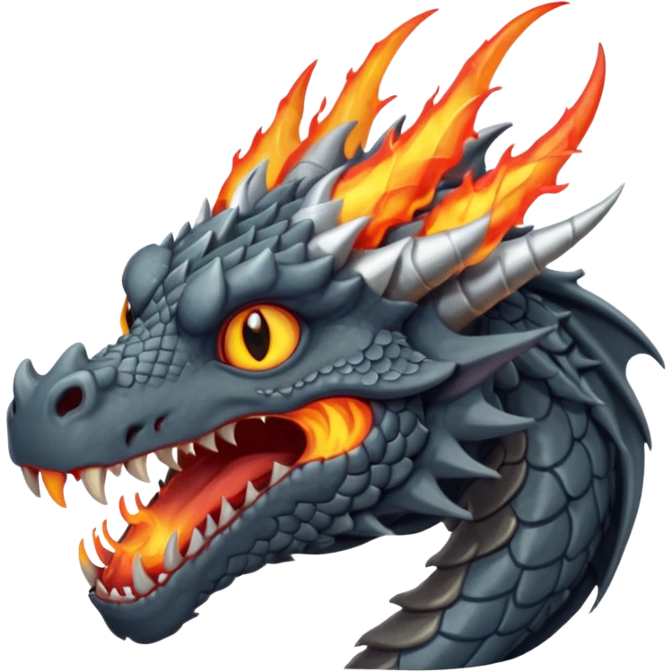 a dark gray dragon with 3 heads that breathes fire emoji