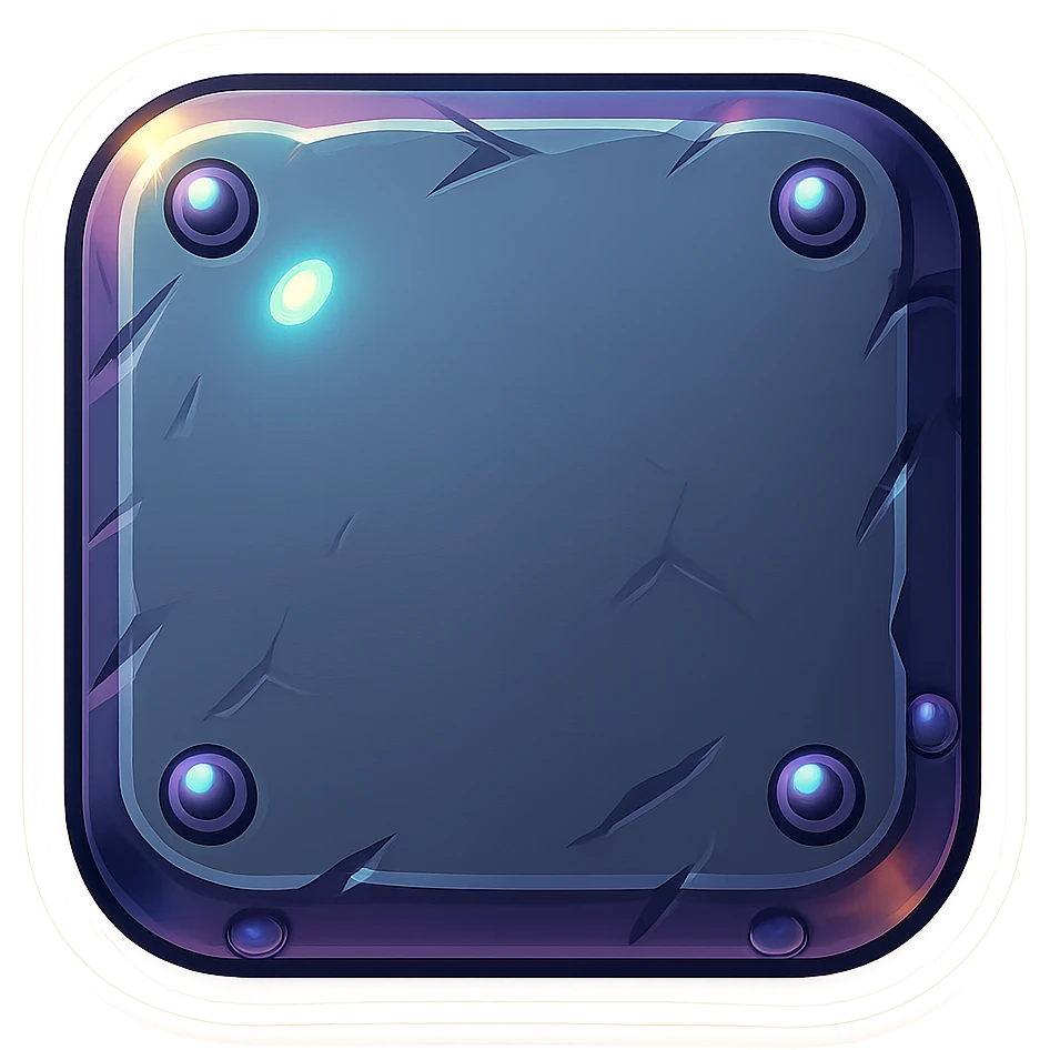 Add metallic rivets to the outside edge (the visible rim, not the front face) of the metal slab in a retro sticker style. Keep the background transparent. emoji