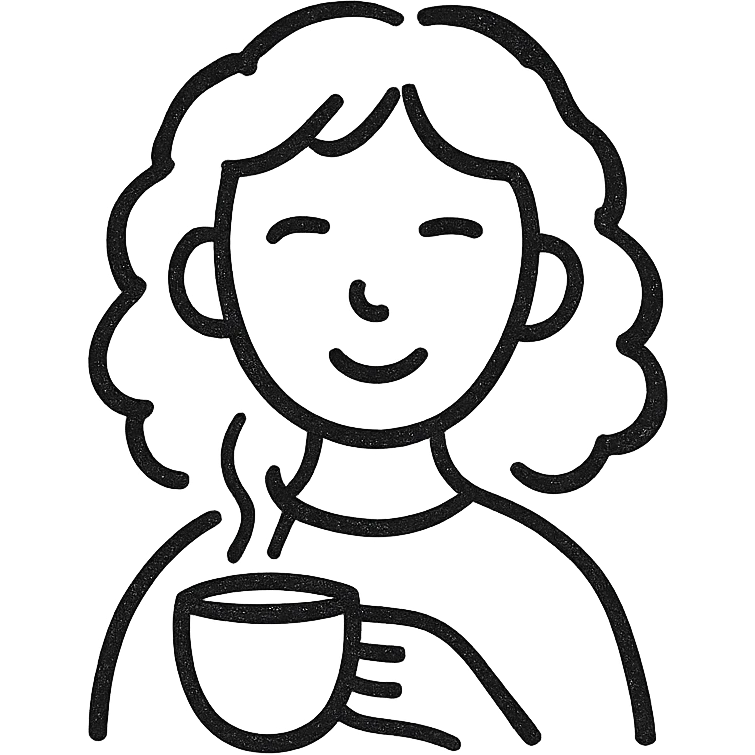 white girl with medium curly hair holding a coffee cup, modern icon style, minimal details, clear silhouette emoji