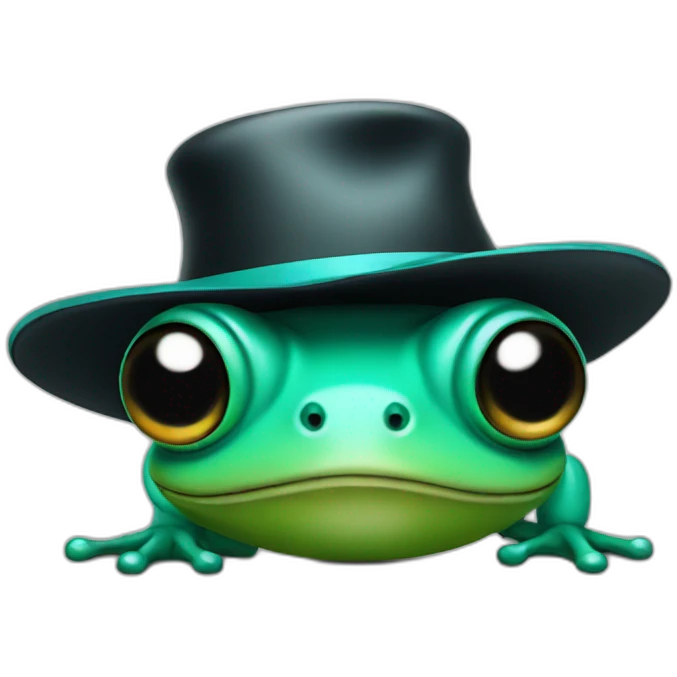 Turquoise frog with a black hat emoji