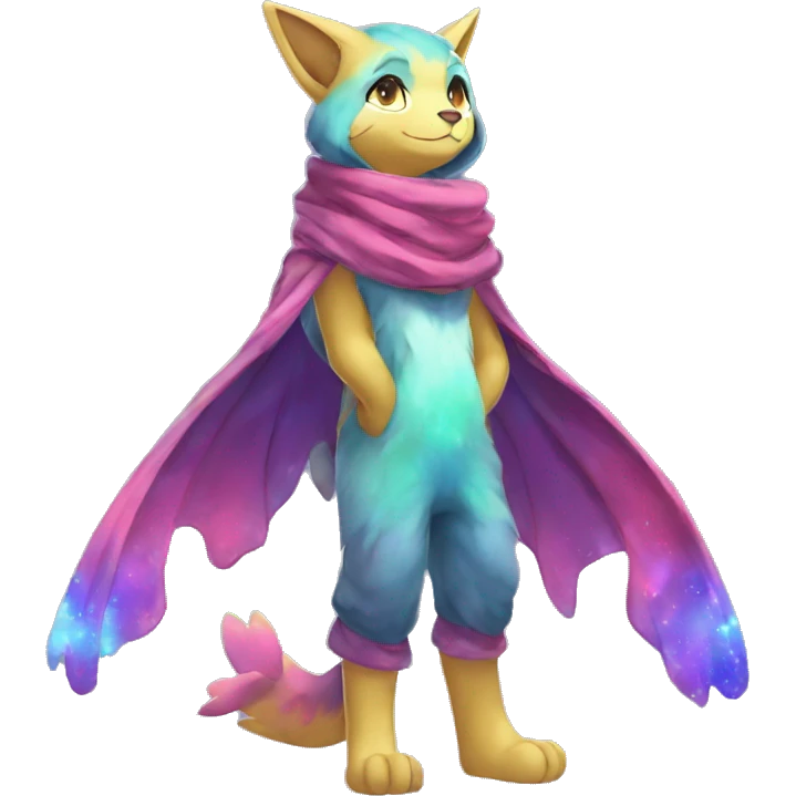 Shiny Colorful Anthro Sona Fakemon Nebula with a scarf Full Body emoji