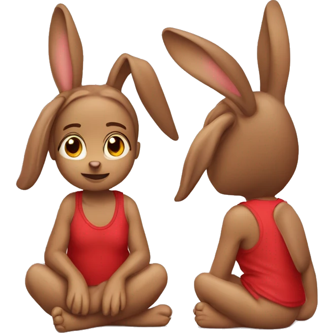 Cute brown floppy downward ears rabbit girl  wearing red tshirt sitting  emoji