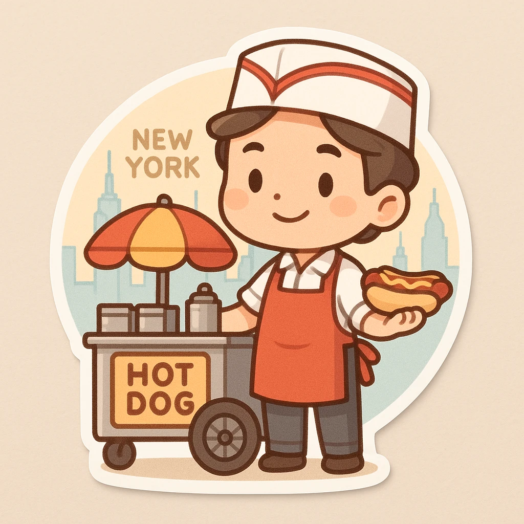 hotdog seller in New York with cart emoji