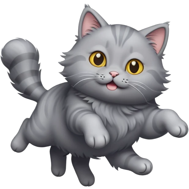 Puffy gray cat jumping  emoji