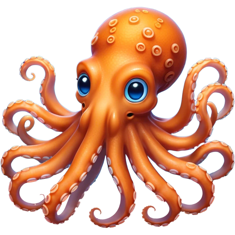 Cinematic Noble Octopus Portrait Emoji, Poised and enchanting, with a light orange body adorned with vibrant blue rings and eight delightfully curling arms with gentle suckers, large sparkling eyes exuding warmth and playfulness, Simplified yet charmingly expressive features, highly detailed, glowing with a soft, magical underwater radiance, high shine, intelligent and irresistibly cute, stylized with an air of whimsical marine enchantment, focused and fluid, soft glowing outline, capturing the essence of a watchful and endearing octopus that appears ready to float out of the screen with delightful charm! emoji