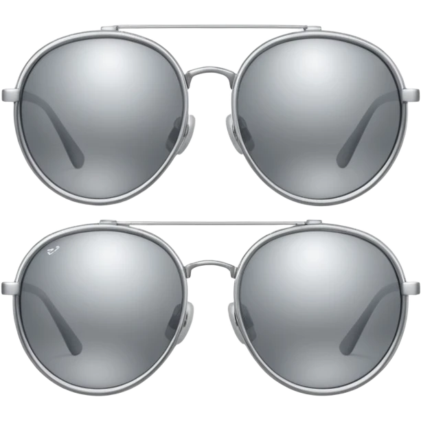 A pair of luxury sunglasses emoji with silver chrome frame, smooth rounded lenses, reflective metallic surface, high-end swag aesthetic, minimal and clean design, iOS emoji style, centered, white background emoji