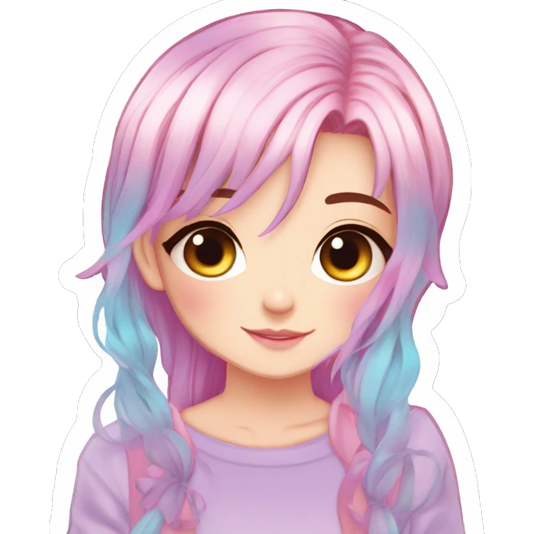 Gorgeous Beautiful Blushing Petite Colorful-Shiny-Pastel-Fairy-Anime-Girl with beautiful gradient pastel hair aesthetic sticker emoji