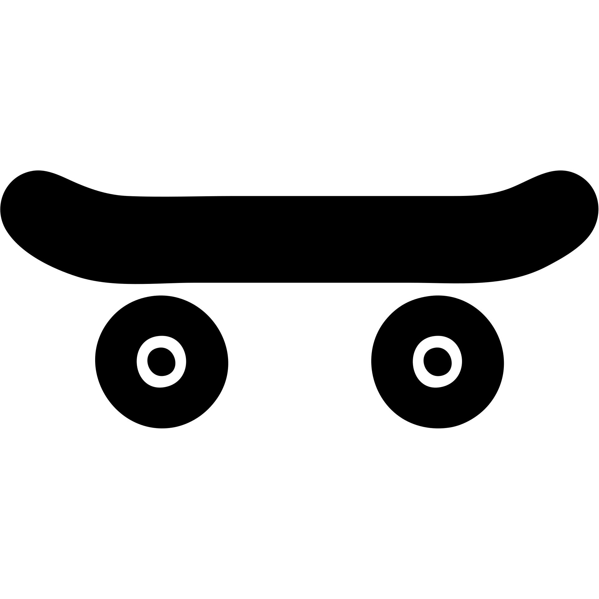 A skateboard in a black filled icon style, with a bearing. emoji