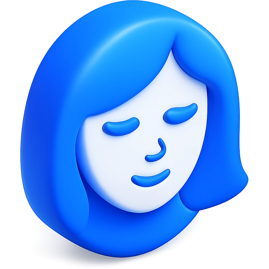 perfect face in blue color, stylized and modern, smooth gradients emoji