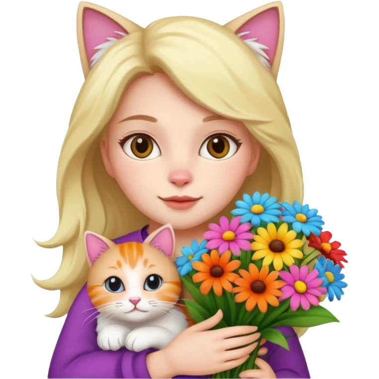 woman holding bouqet and cat emoji