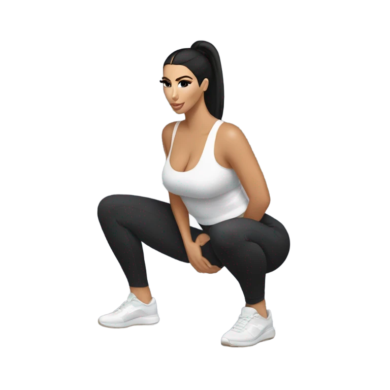 Kim K squatting in yoga pants emoji