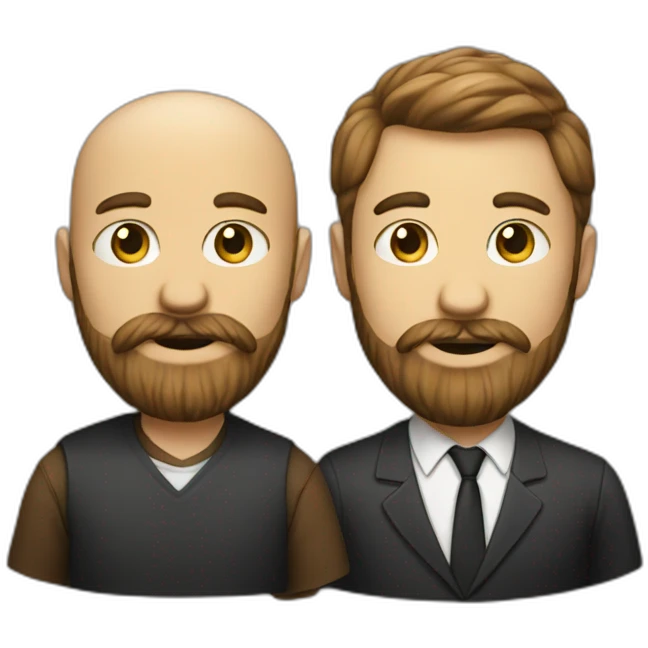 Two man with beard eat emoji