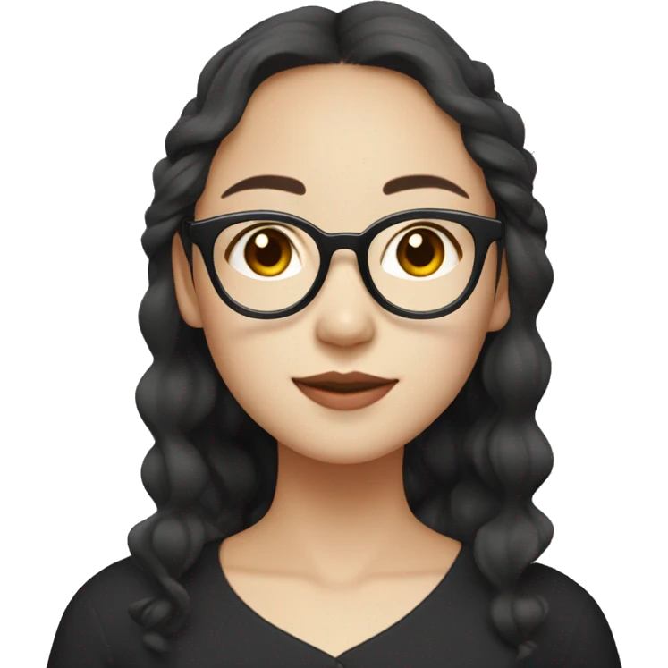 chinese girl with wavy hair wearing black top, and rimless glasses emoji