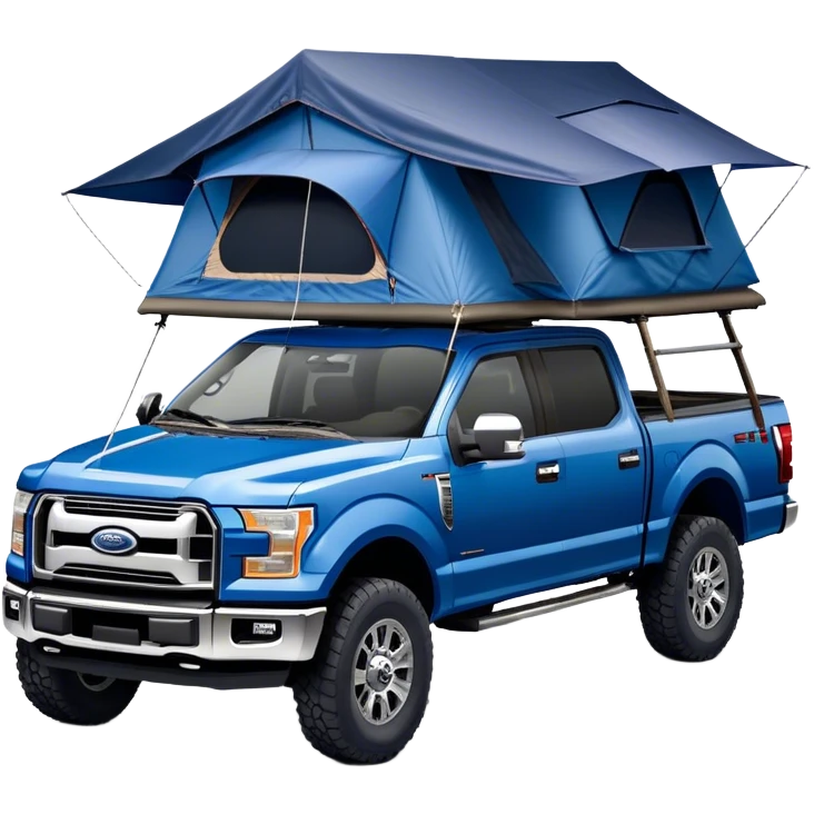A blue Ford pickup truck with a dark blue roof tent on top emoji