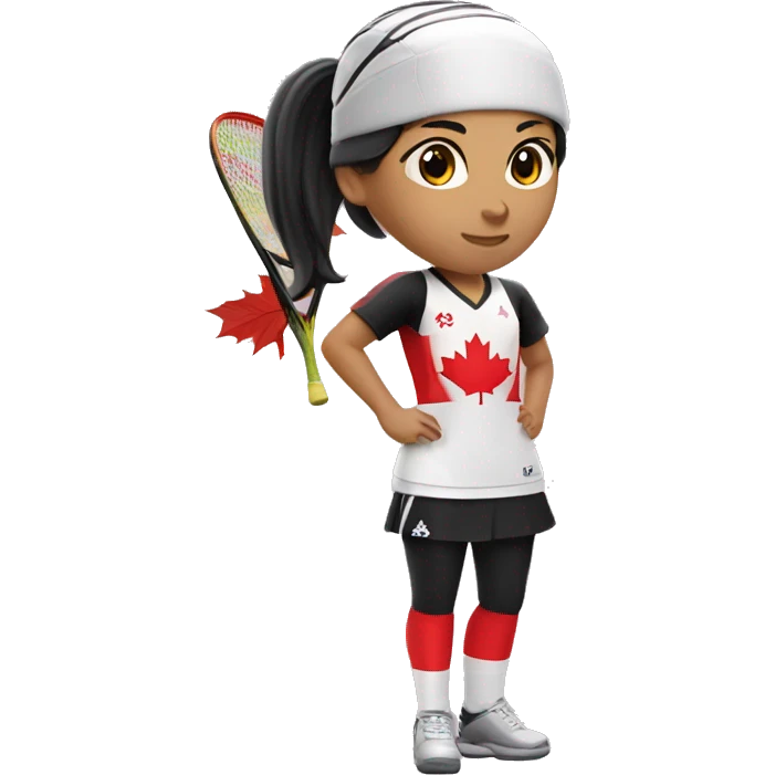 female squash player with black ponytail wearing team canada uniform emoji