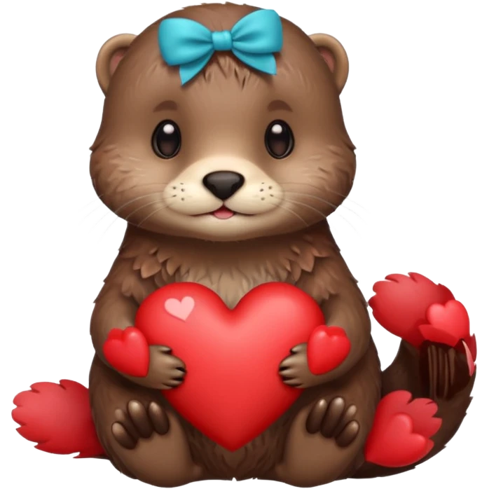 Otter holding a heart emoji