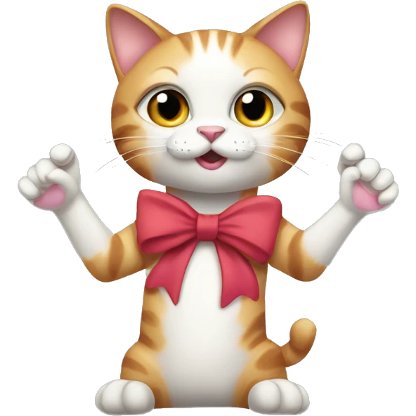 Cat with paws up and woth bows on eyars emoji