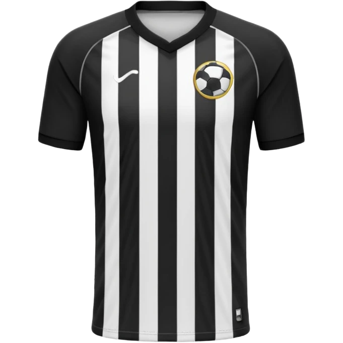 Soccer jersey emoji, cartoon emoji style, front view, black football shirt with a bold vertical white stripe in the center, clean and minimal design, no logo, no sponsor, short sleeves, black round collar, emoji