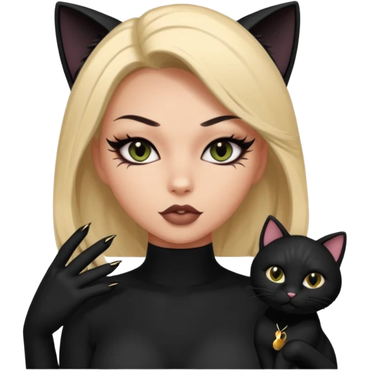 a baddie with lashes and nails and a cat outfit emoji