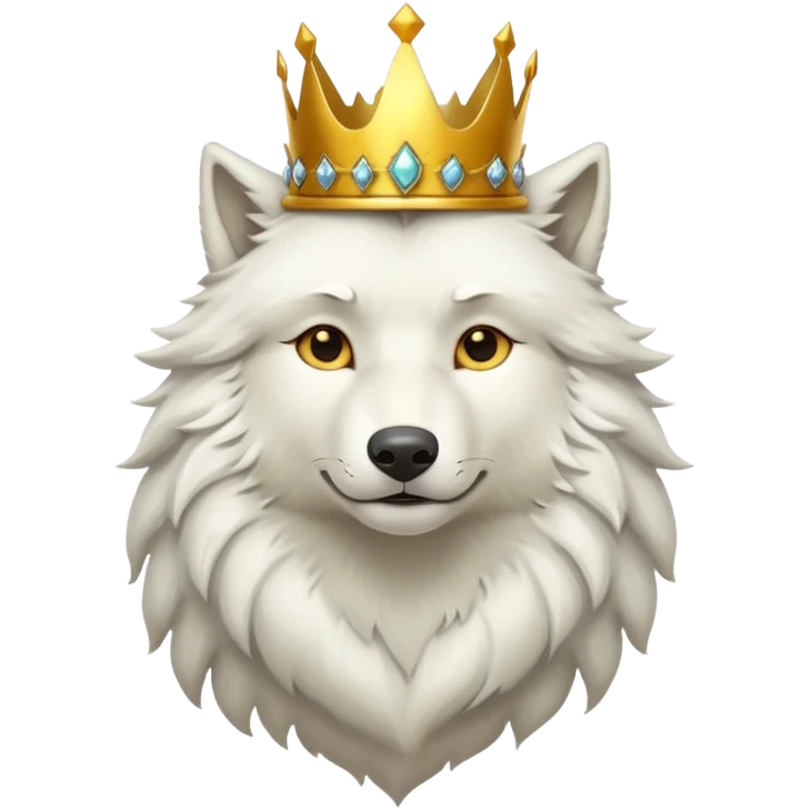 A white wolf wearing a golden crown emoji