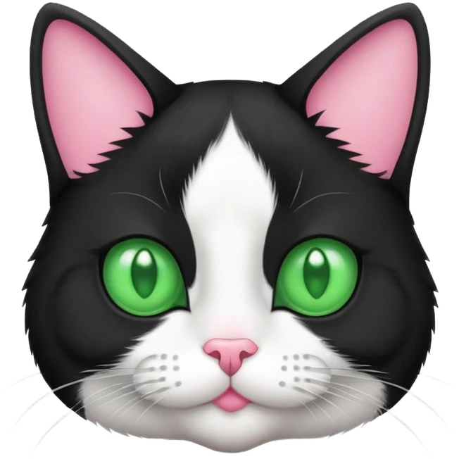 Tuxedo cat with pink nose, green eyes and no bow ties emoji