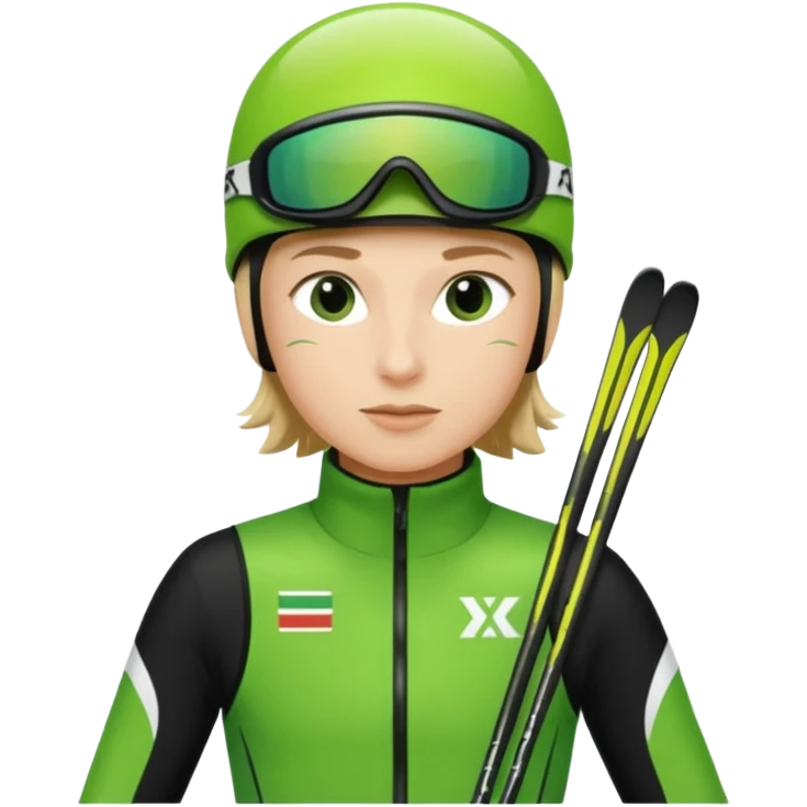 Xc ski racer in green and black clothing  emoji