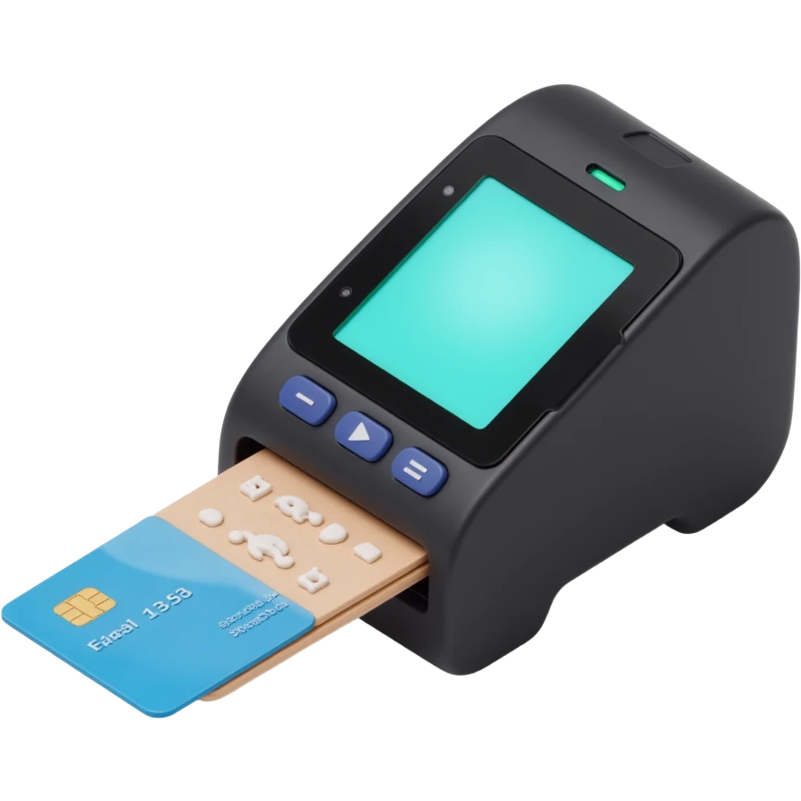 realistic credit card inserted into a POS machine, skeuomorphism icon style, highly detailed emoji