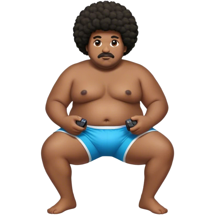 Chubby guy with afro wearing boxers playing video games emoji