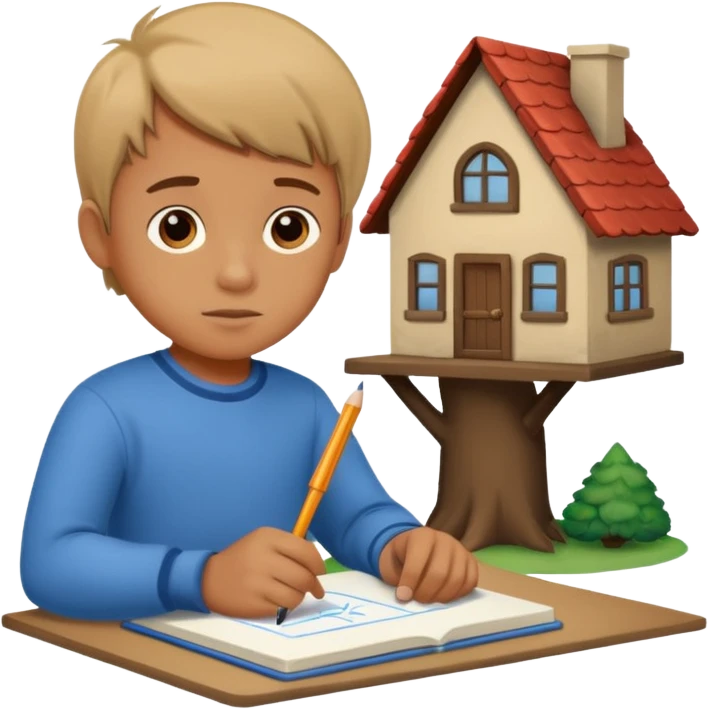 boy drawing little house on notebook emoji