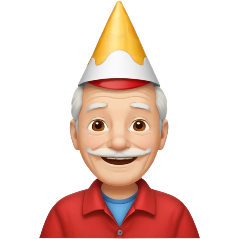 old man with smile, red shirt and birthday cone on his head emoji