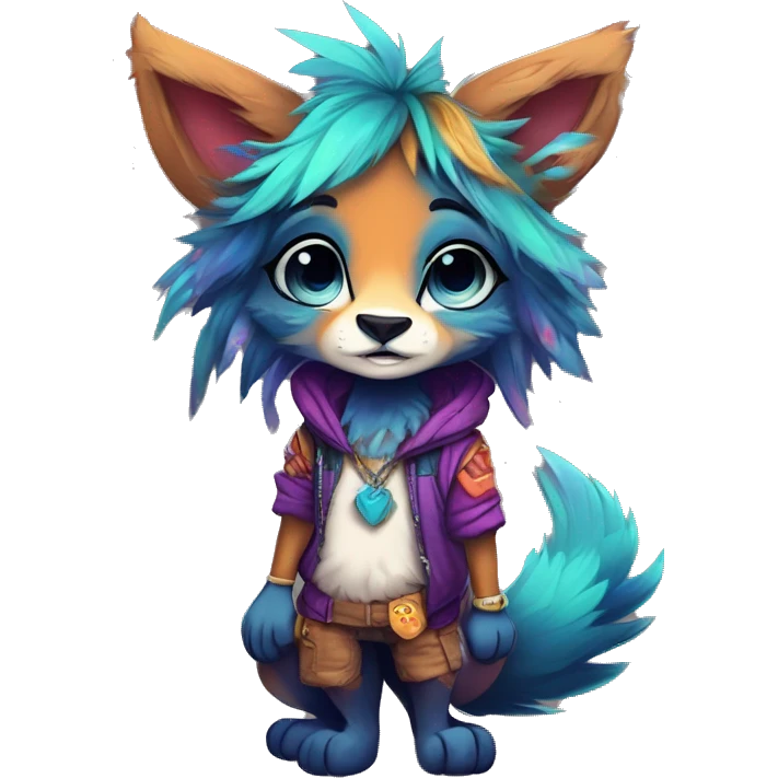Cool cute Kawaii edgy colorful anthro fantasy animal fursona by griffsnuff & LiLaiRa & Falvie full body emoji