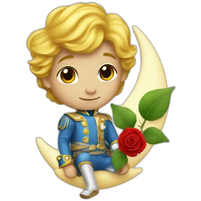 Little prince with red rose on the moon emoji