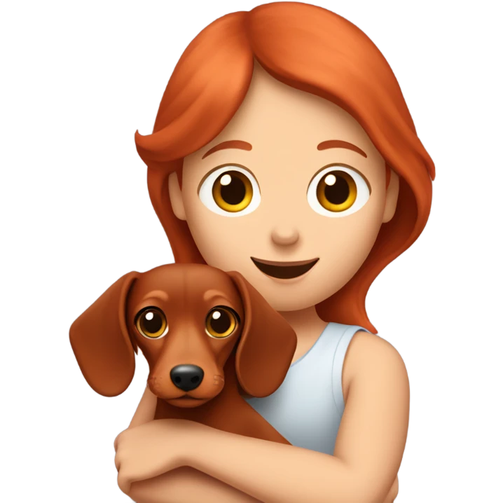 Red dachshund being held by  red-haired girl emoji