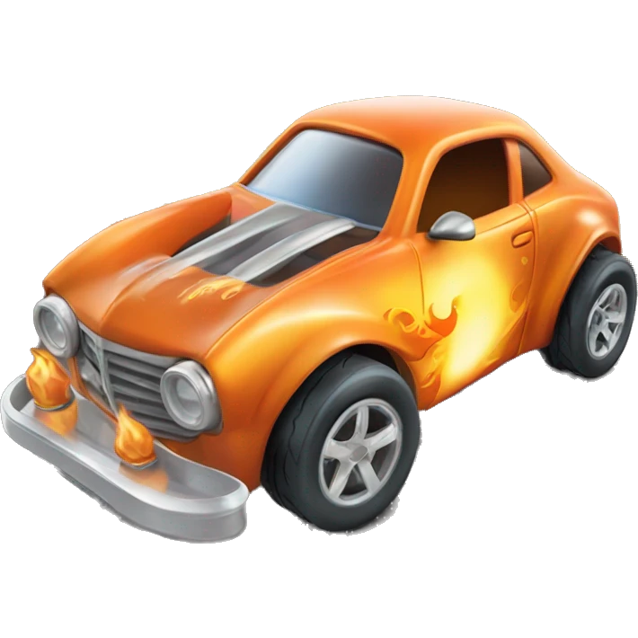 orange hot wheels car with flame and SOFY written on it. driven by a rat emoji