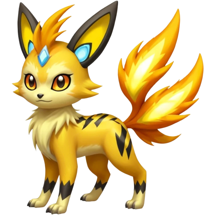 Feral Lightning-patterned Zig-zagged buzzy fuzzy Meloetta-Renamon-Manectric-Luxray-Electrike-Vernid-fusion-hybrid-creature, full body  emoji